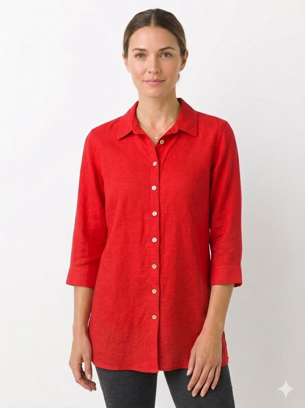 John Mark Red Button-Front Tunic Shirt blouse Large